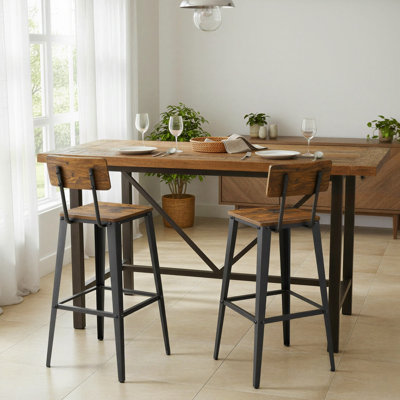 Ensemble de 2 tabourets de bar, tabourets de hauteur de bar, tabourets de bar hauts avec dossier, chaises de bar, structure en acier, style industriel