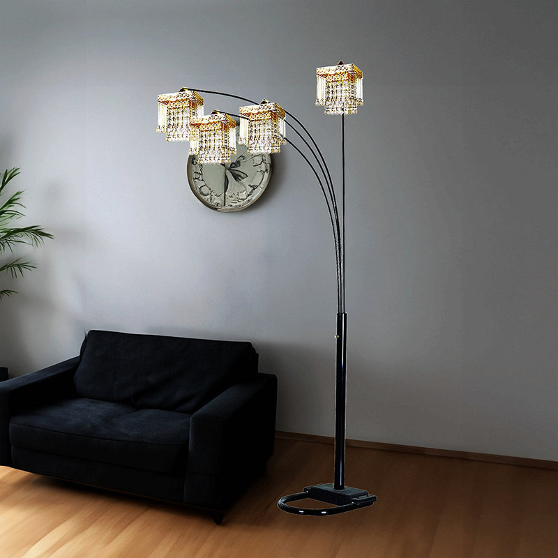 Lampe sur pied arquée d'inspiration cristal noire 4 carrés
