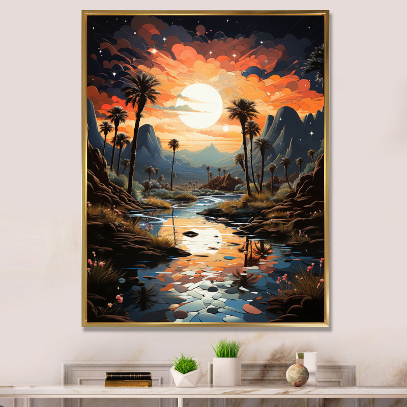 «Zahniyah Desert Oasis Silver I», reproduction sur toile, Cadre flottant doré, 20" H x 12" W