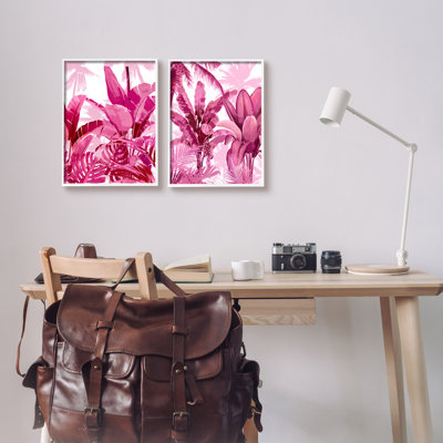Pink Palm Tree Leaves Framed On Wood 2 Pieces Print -  Stupell Industries, a2-639_wfr_2pc_11x14