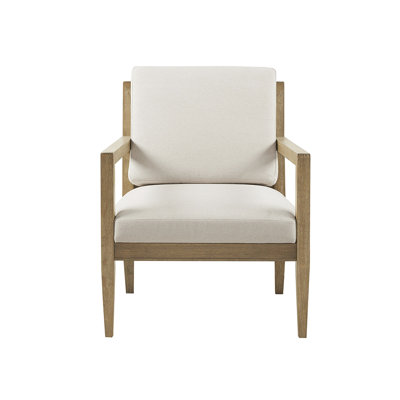 Fauteuil rembourré avec base en bois massif - Finition grise récupérée, revêtement, coussin de dossier en mousse, dossier à lattes, coussins rembourrés de siège d'assise à assise ferme, accoudoirs à structure ouverte, coussin amovible,