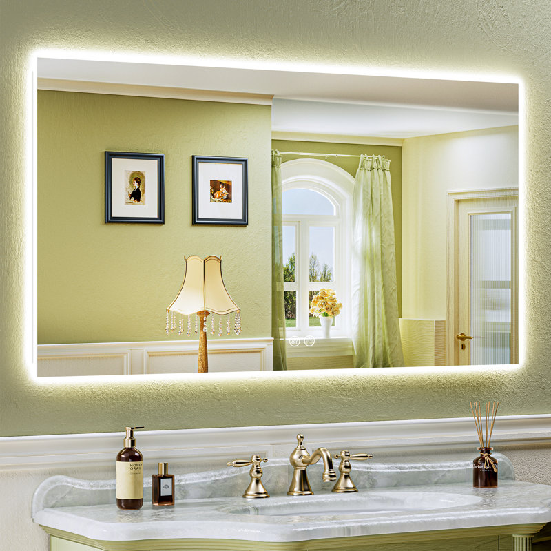 Bathroom LED Mirror with Backlit, Anti Fog Lighted Vanity Mirror with Stepless Dimmable, ETL Listed, IP54 Waterproof, CRI90+, HD Tempered Glass