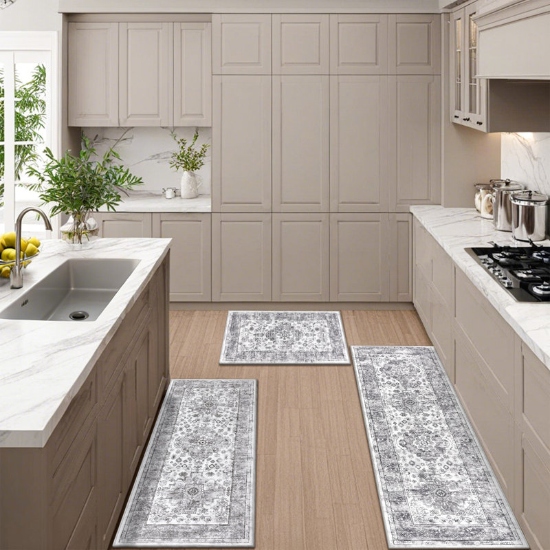 Tapis de cuisine antidérapant lavable à la machine, Gris