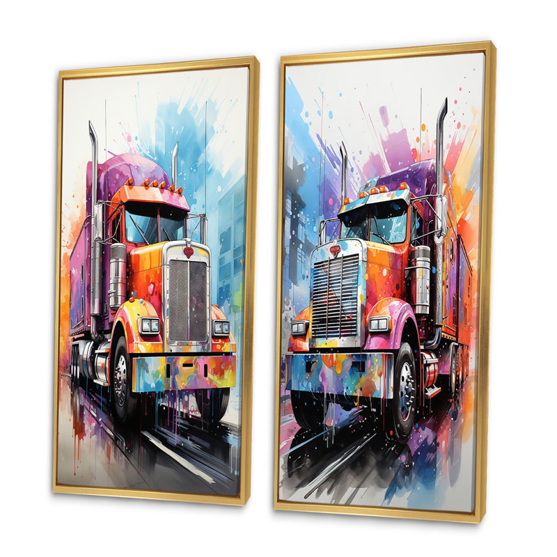 «Semi Truck Rebel Rumble», 2 pièces, Encadrement doré, H 40 po x l 40 po