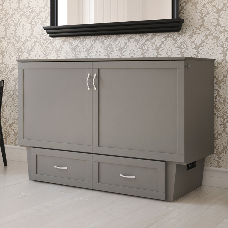 Greeson Murphy Bed Chest with 6" Mattress, Storage Drawer & Built-in Charger, Gray, Queen