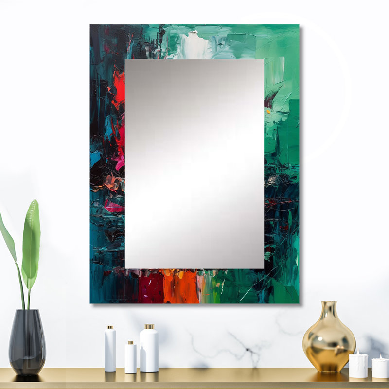 Red and Green Textures Of The Mind I - Abstract Wall Mirror, Red Decorative Mirror, Printed Metal Art, 32" x 24"