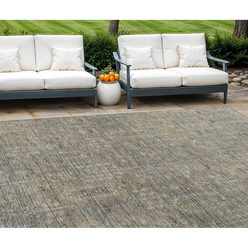 Tapis intérieur / extérieur lavable taupe 9 pi x 12 pi gris et beige Southwestern