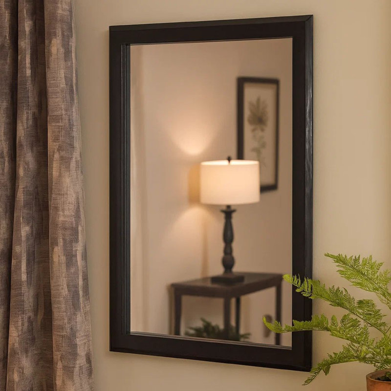 Wood Flat Mirror, 36" x 32", Black