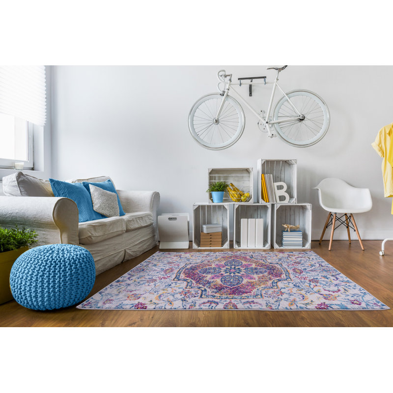 Bleu oriental/brun/jaune tapis décoratif SantaFe, Rectangle 5 pi 3 po x 7 pi 6 po