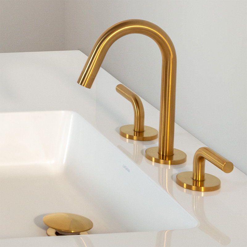 Cigno Widespread Bathroom Faucet with Drain Assembly, Brushed Gold