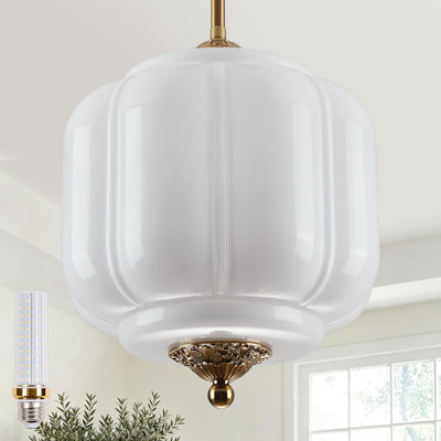 Suspension vintage en verre en forme de citrouille, plafonnier à intensité variable 3 couleurs avec ampoule DEL à culot E26