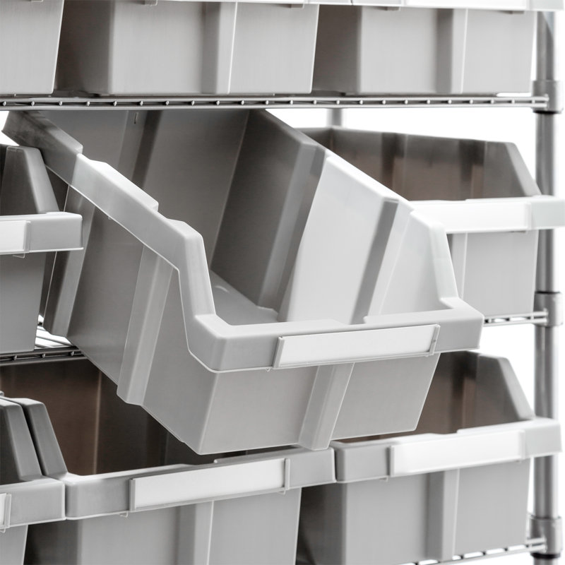 Extra-Wide Gray Steel 7-Tier Bin Rack with 21 Bins