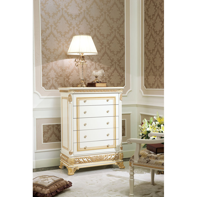 Narcissus Solid Wood 35'' W 5 - Drawer Dresser, White