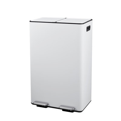 16 Gallon Dual Compartment Trash Can, Stainless Steel Step-On Recycling Bin with Soft-Close Lids and 2 Removable Inner Buckets for Kitchen & Office