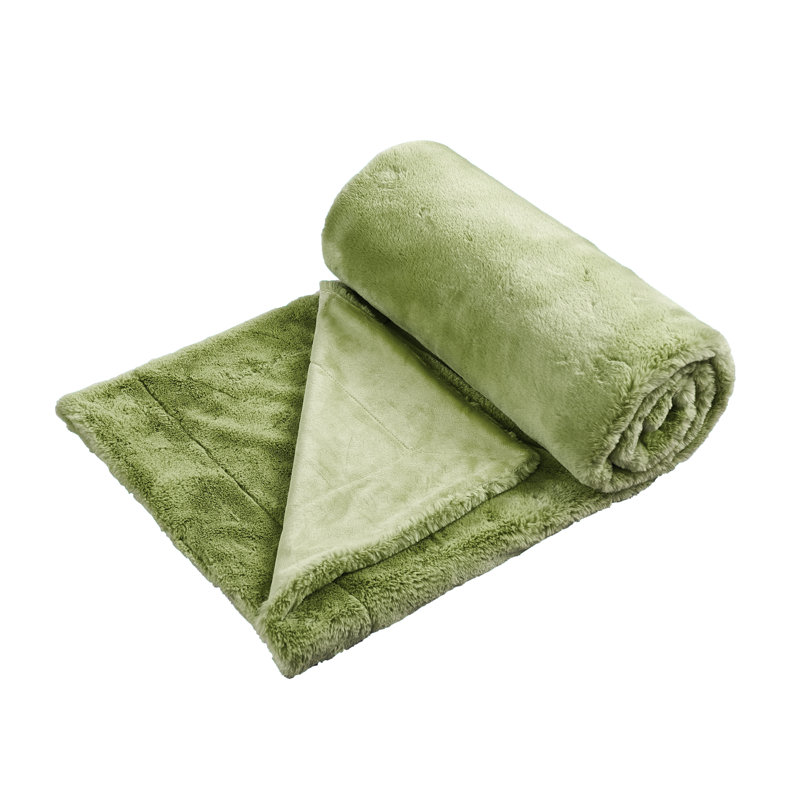 Jeté en fausse fourrure de renard, L 50 po x L 60 po, Vert mousse