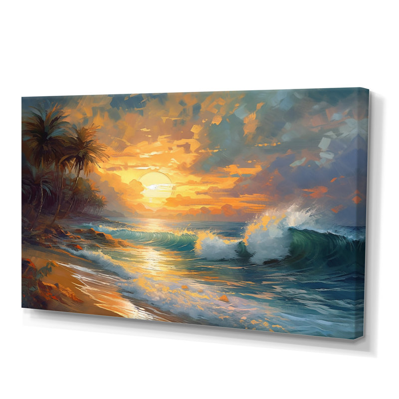 Jaune et bleu bord de mer sérénité - impressions sur toile de plage, H 24 po x l 32 po x P 1 po, Toile tendue