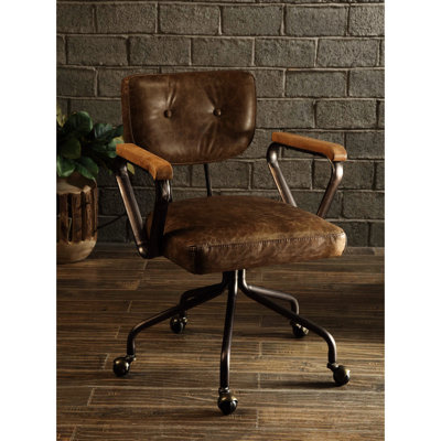 Vintage Office Chair Style, Swivel Seat, Tilt Back, Padded Top Grain Leather, Nailhead Trim Embellishment, 5 - Star Metal Base With , 20" Seat Width, 25" Product Depth, 32" Height Inspired , Leather