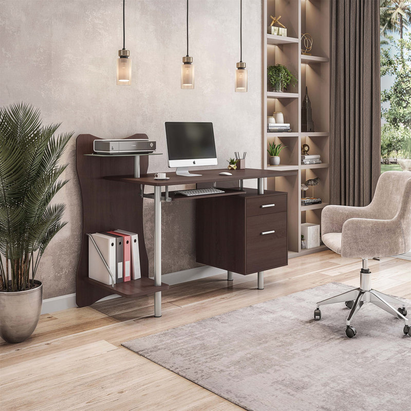 Latitude Run® Stylish Computer Desk with Storage, Chocolate