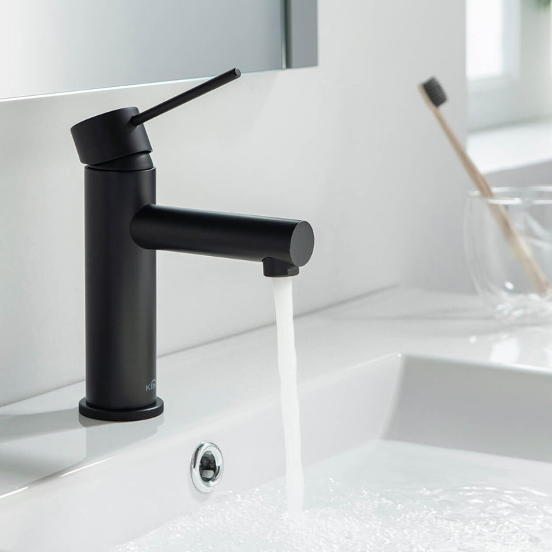 Robinet de salle de bain circulaire monotrou avec ensemble de bonde, Noir mat