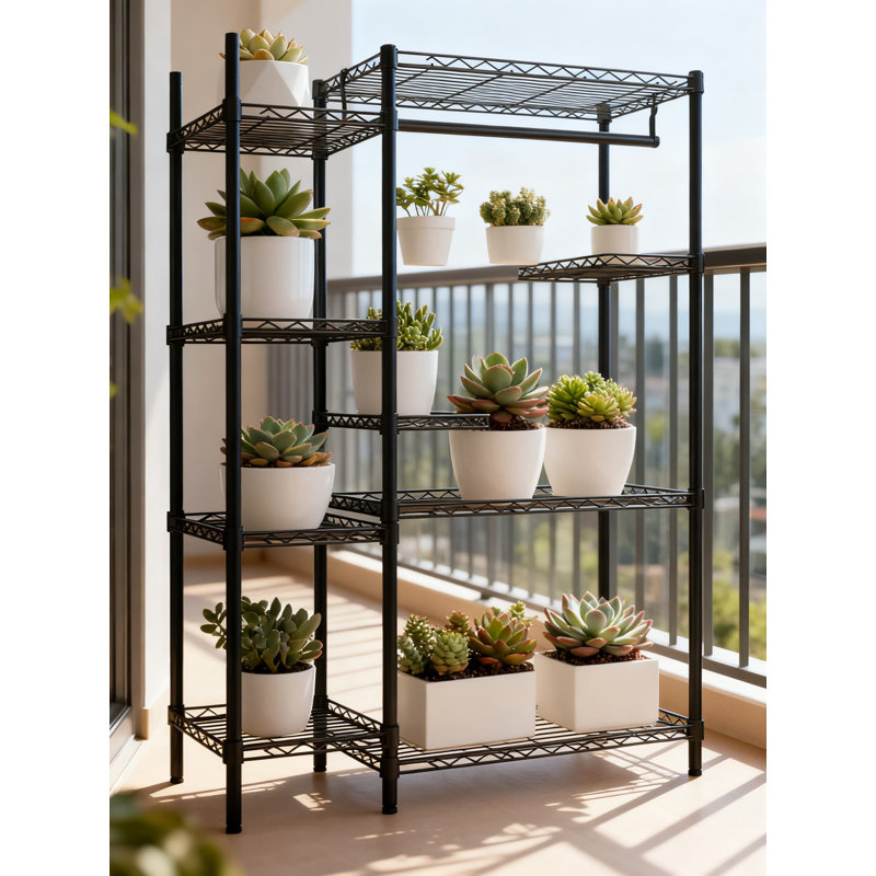 Support pour plante robuste et réglable avec tige suspendue, tablette à 4 niveaux en métal pour utilisation à l'extérieur dans le salon, le balcon et le jardin