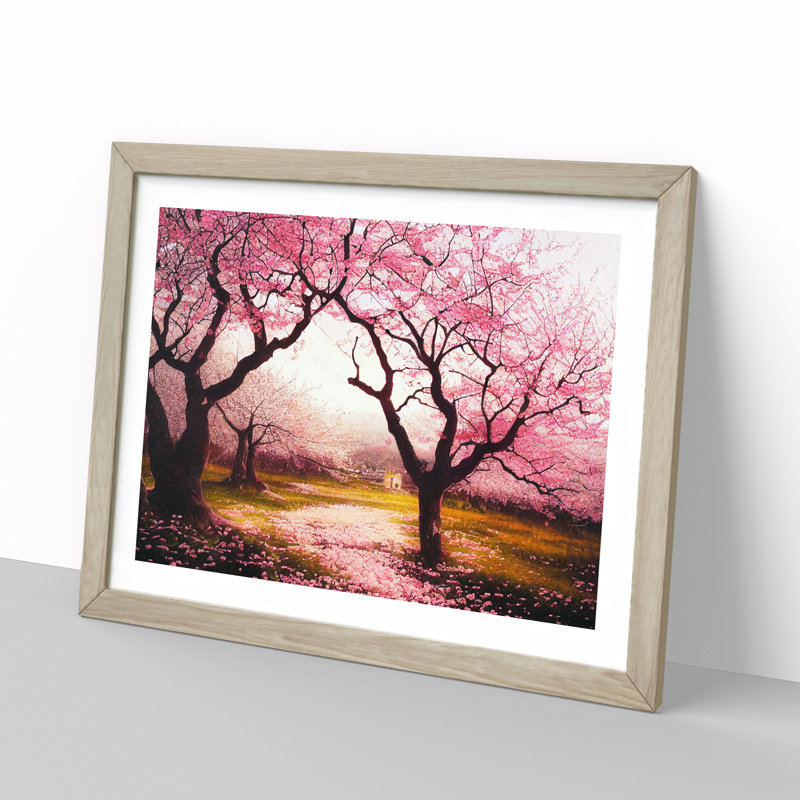 Majestic Cherry Blossom Trees - Single Picture Frame Painting, 46cm H x 64cm W x 2cm D, Oak
