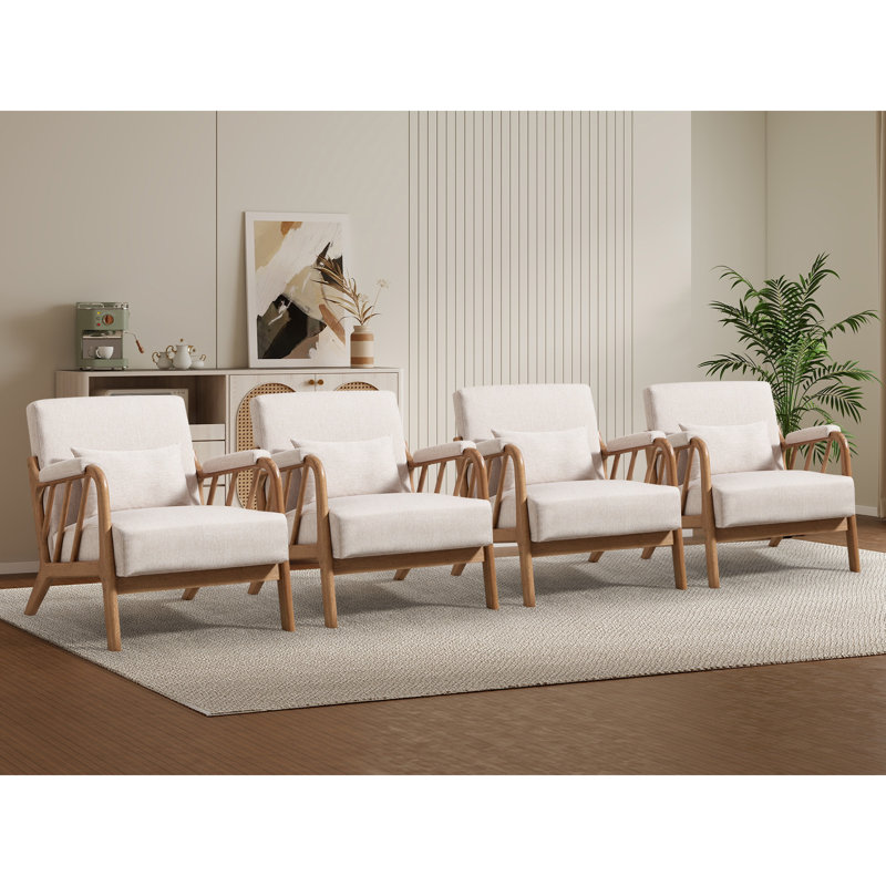 27.17" Wide Modern Upholstered Solid Wood Accent Chair With An Extra Pillow(Set of 4), Beige Linen