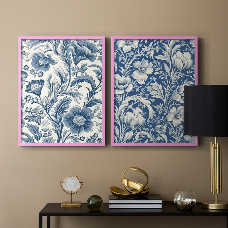 Reproduction abstraite rétro VI-Premium encadrée - prête à être accrochée - aucun clou requis - aucun clou requis, Rose