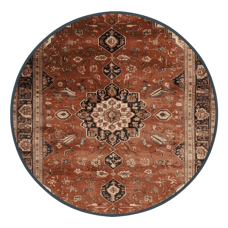 Machine Washable Persian Brown Area Rug, Round 8'