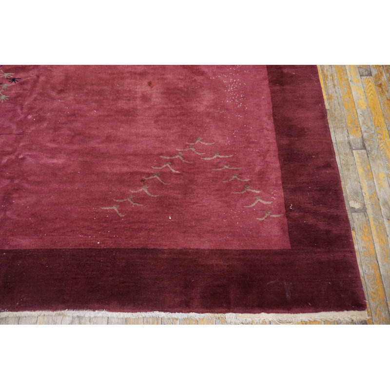Antique Floral Wool Hand Knotted Pile Purple / Lavender Mauve 1925 Rug