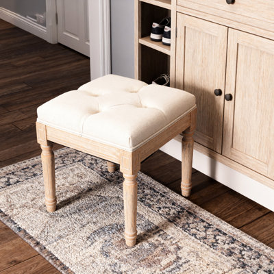 Banc carré rembourré beige, mesurant 15,37 po, idéal pour le patio extérieur, petit accessoire de chambre à coucher rembourré à finition douce et en lin, coton de haute qualité
