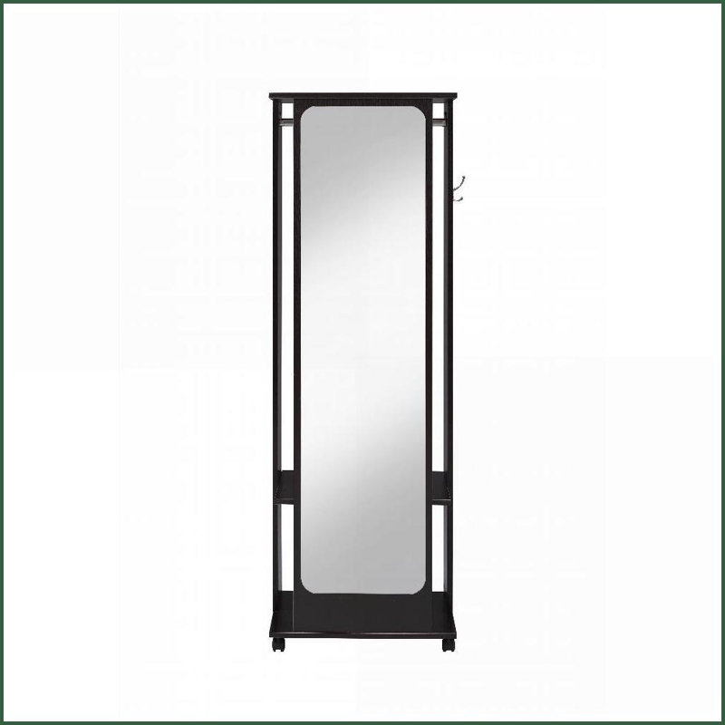 Hall Tree, Modern Espresso with Storage, Mirror &amp; Casters | Espresso | Synthetic Wood