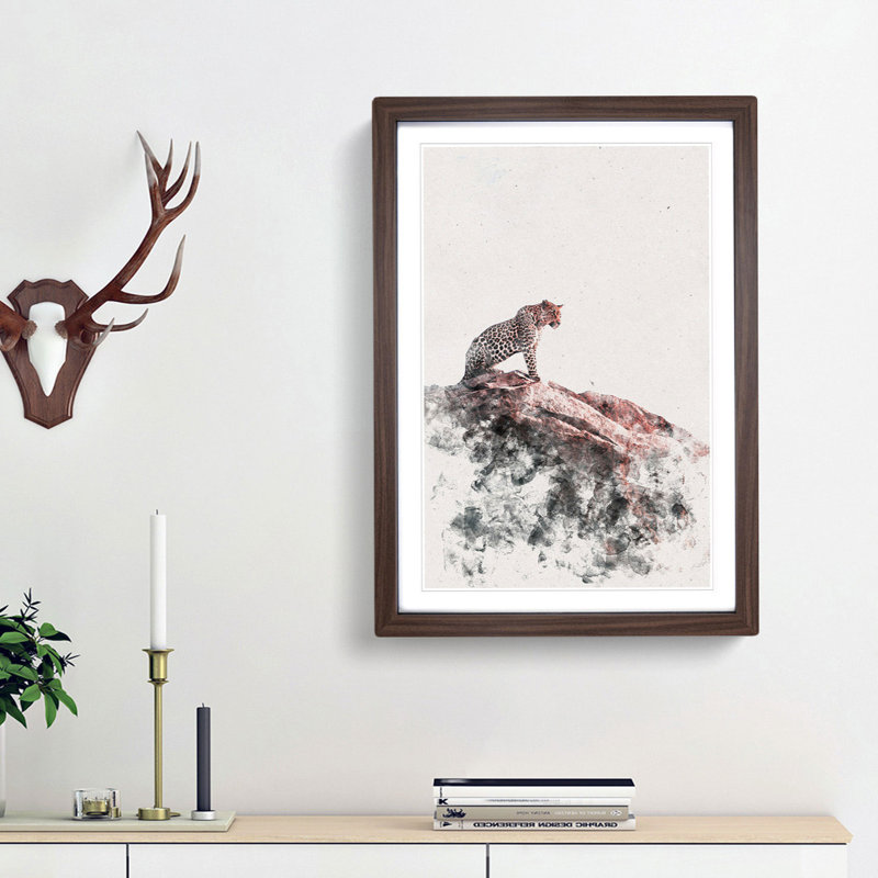 Leopard upon the Rock - Framed Print, 33cm H x 24cm W x 2cm D, Walnut Framed