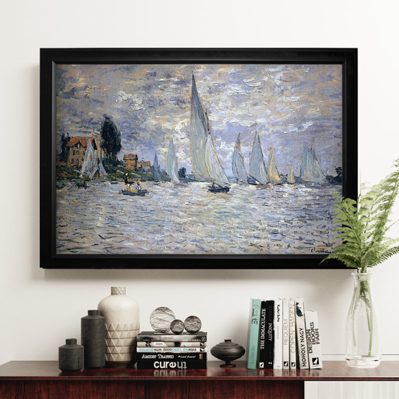 La régate des bateaux à Argenteuil - Reproduction, H 27 po x l 39 po x P 2 po, Cadre noir, Pas de tapis