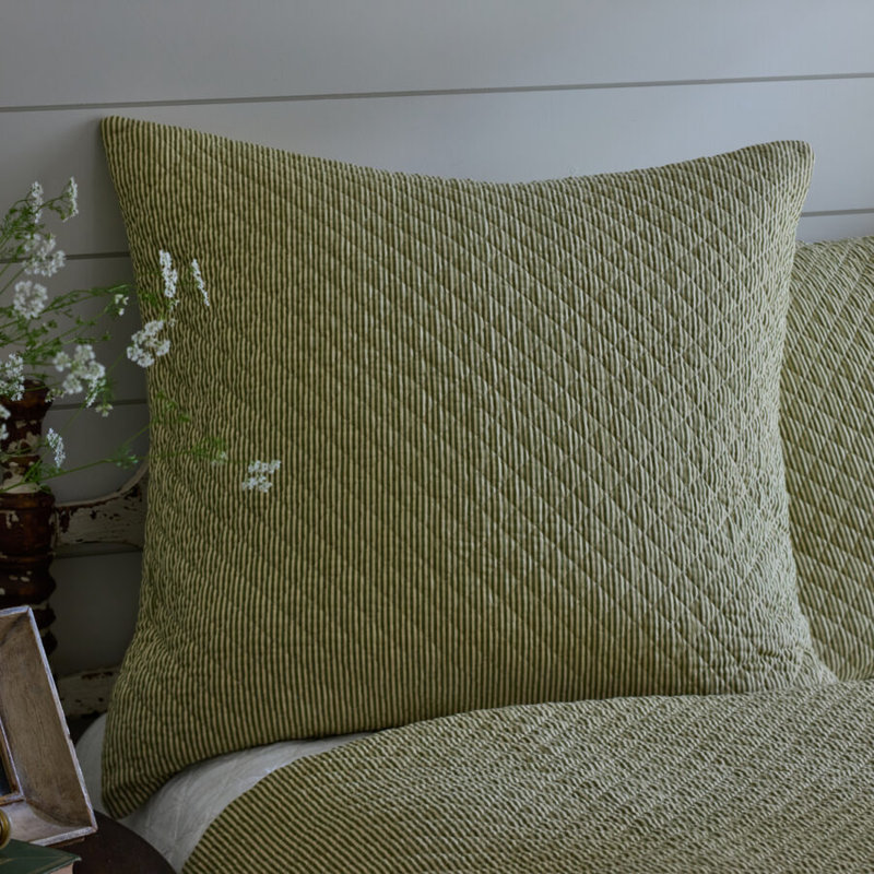 Farmhouse Stripe Stripe Cotton Sham, Euro, Moss Green