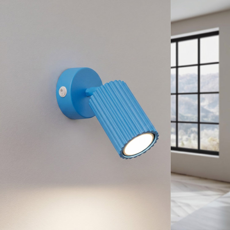 Karbon Aluminium Wall Sconce, Wall lamp KARBON azure with a switch, Light Blue, 1 Light