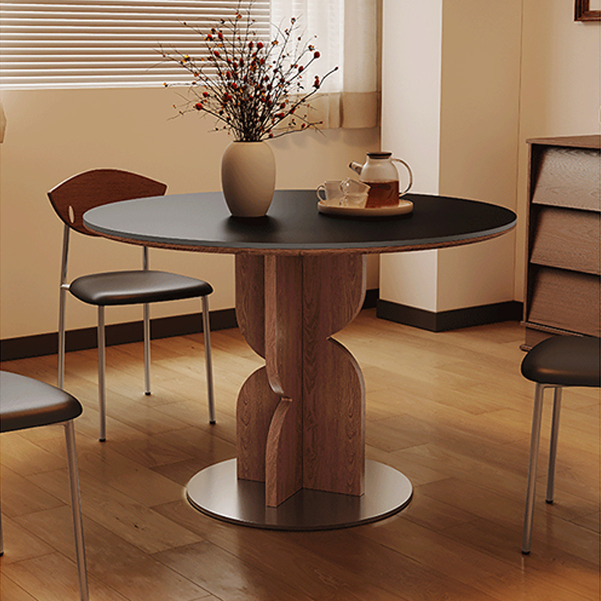 Corrigan Studio Walnut Round Sintered Stone Dining table - Wayfair Canada