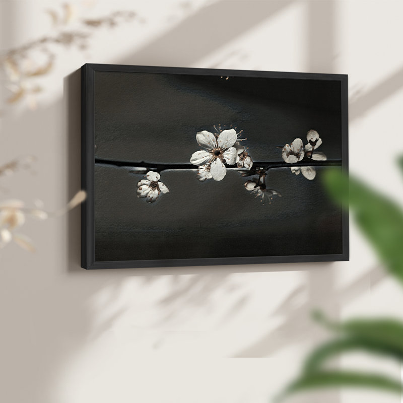 Motif floral rétro - LXI - reproduction encadrée, H 11 po x l 14 po, Noir, noir, noir, noir