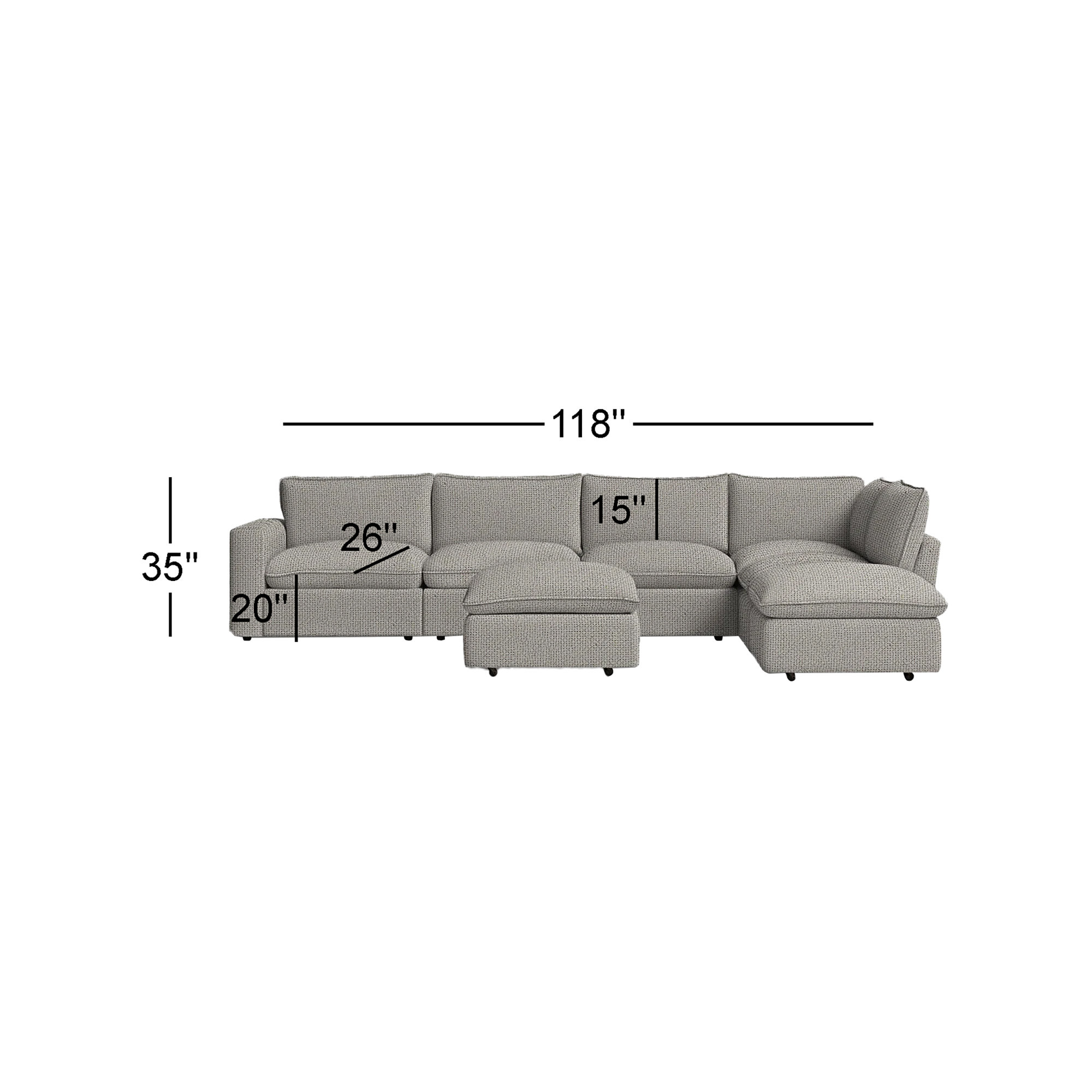 Zisa Modular Upholstered L-Sectional, Ida Light Gray