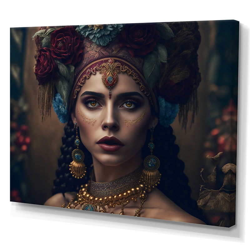 Jeune femme bohémienne avec serre-tête fleuri - reproduction sur toile, L 32 po x H 24 po, Toile tendue