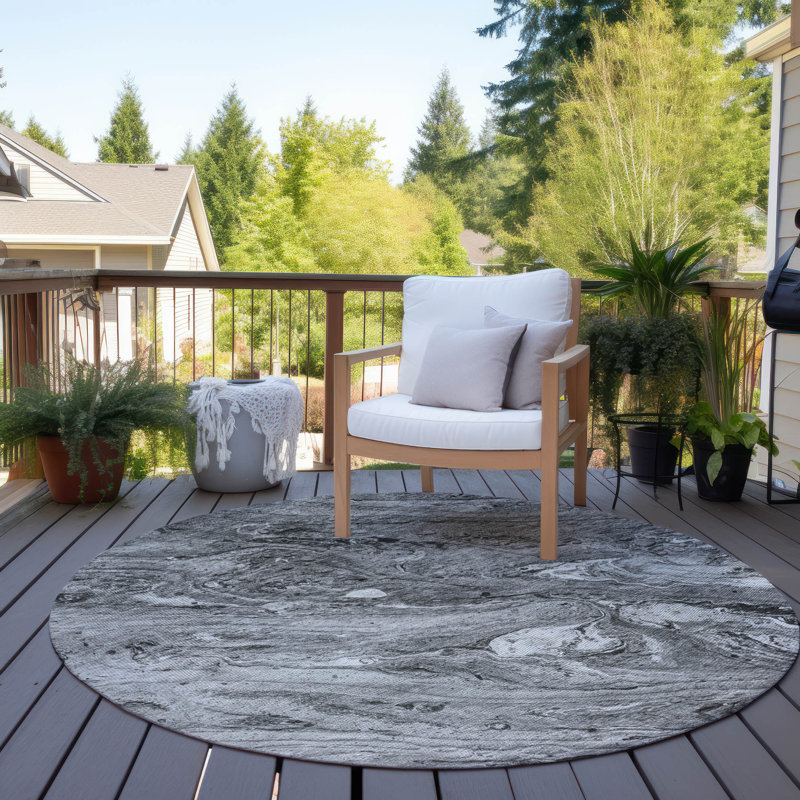 Carsie Abstract Indoor / Outdoor Rug, Round 8'