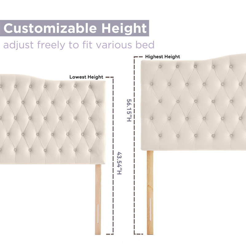 Tête de lit tapissier Aveigha, Velours beige, Grand
