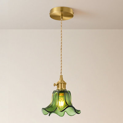 1-Light Vintage Flower Glass Adjustable Pendant Light