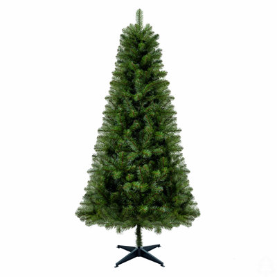 6FT Unlit Artificial Christmas Tree With 490 Tips, PVC Full Branches, Classic Green Holiday Tree With 4-Leg Plastic Stand