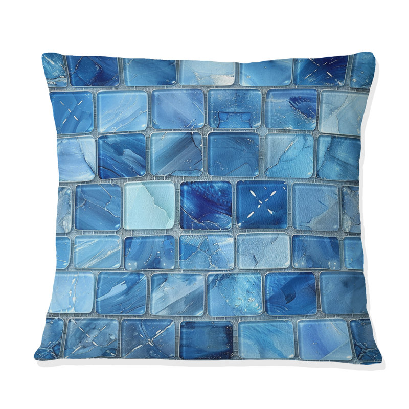 Blue Modern Mosaic Tiles II - Coussin décoratif moderne, H 16 po x l 16 po