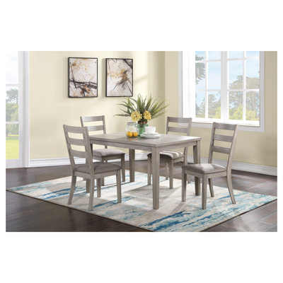 Classic 5-Piece Dining Set with Rectangular Table and 4 Ladder Back Upholstered Chairs