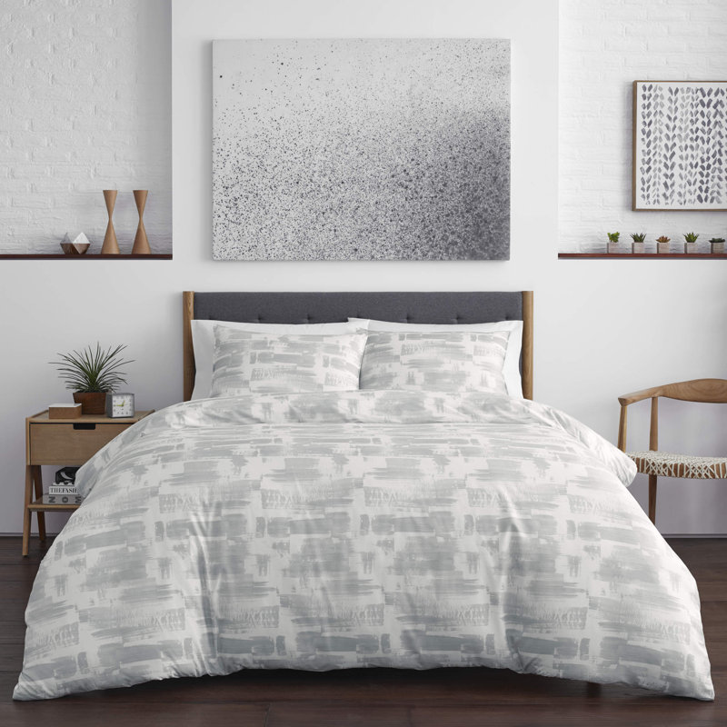 Aria Twin Gray and White Geometric Duvet Cover Set
