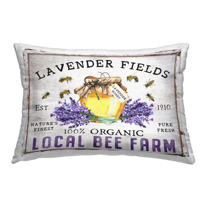 Coussin d'extérieur imprimé lavande Fields Bee Farm par Creatif Belle