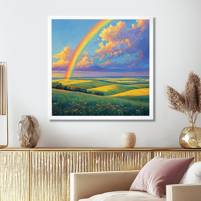 Giel Rainbow Over The Windy Plains I - art mural arc-en-ciel pour le salon, H 16 po x l 16 po, Blanc