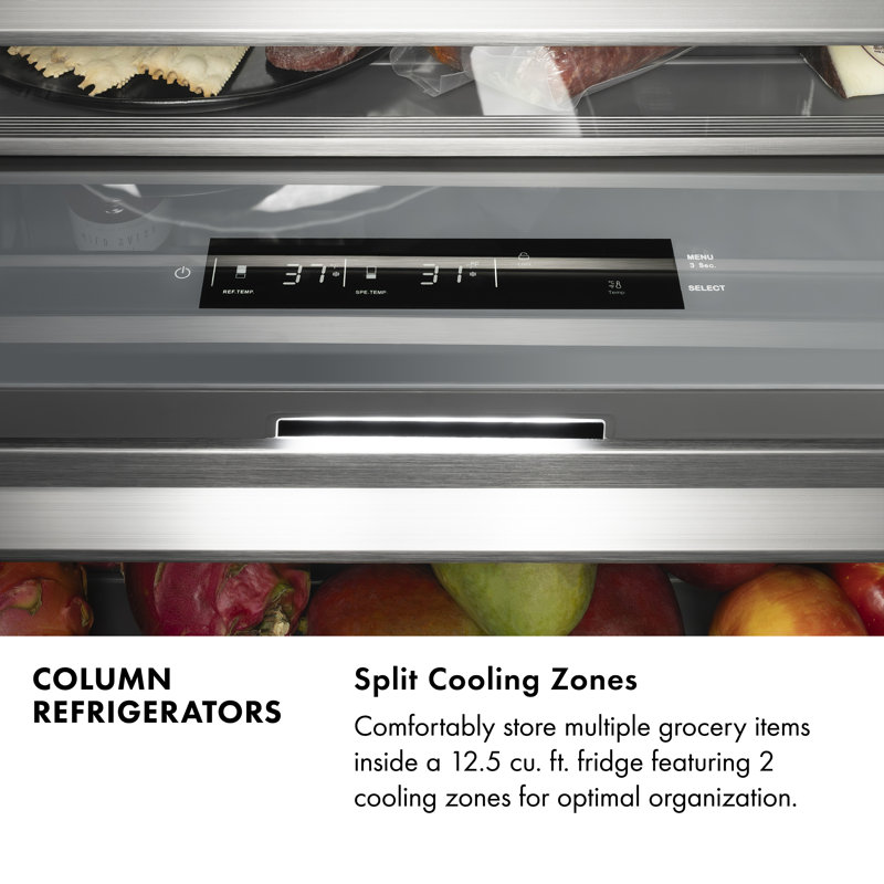 ZLINE Autograph 24 in. Column Refrigerator with Graphite Gray Interior and Polished Gold Accents, Stainless Steel/White