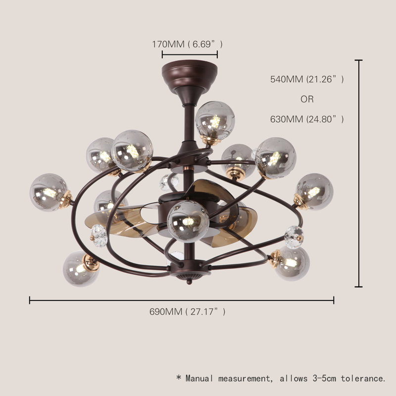 Birgitta Ceiling Fan with Light Kit, Smoke